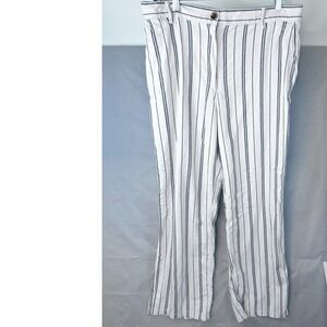 H&M Striped High Waisted Linen Blend Wide Leg Pant Size 14 Vacation Wardrobe